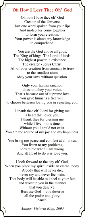 Poem by Victoria Ring - Oh How I Love Thee Oh' God